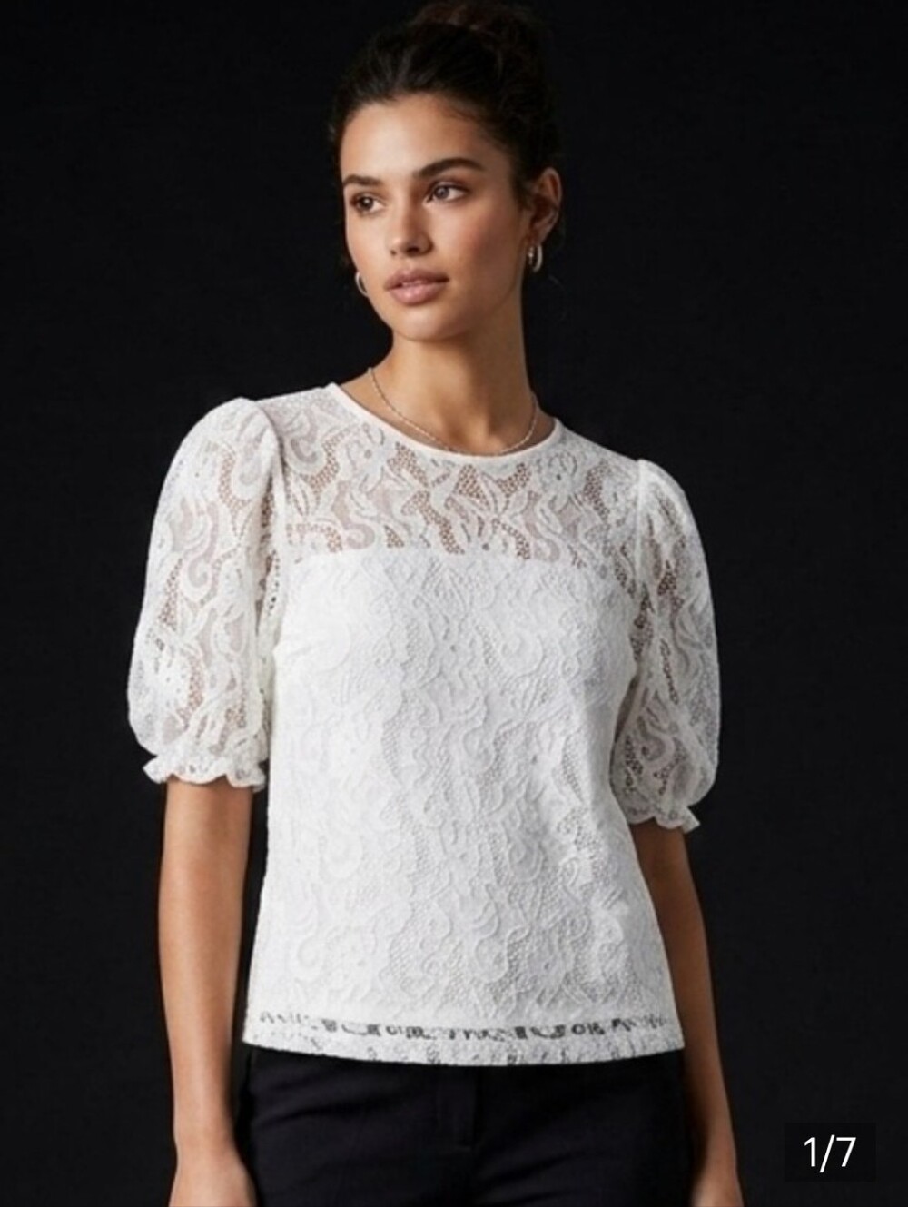 Anthropologie White Lace Puff-Sleeve Blouse